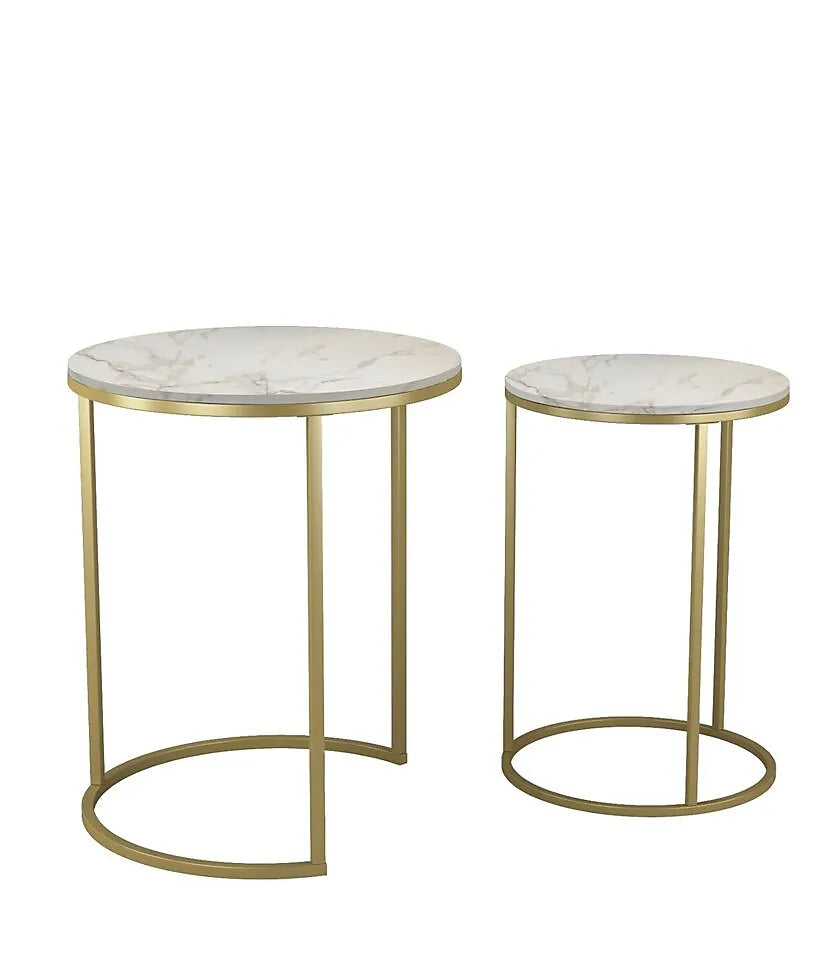 Urbnliving Marble Wood Top Nesting Tables Gold Legs Set Home-Furniture Kingdom